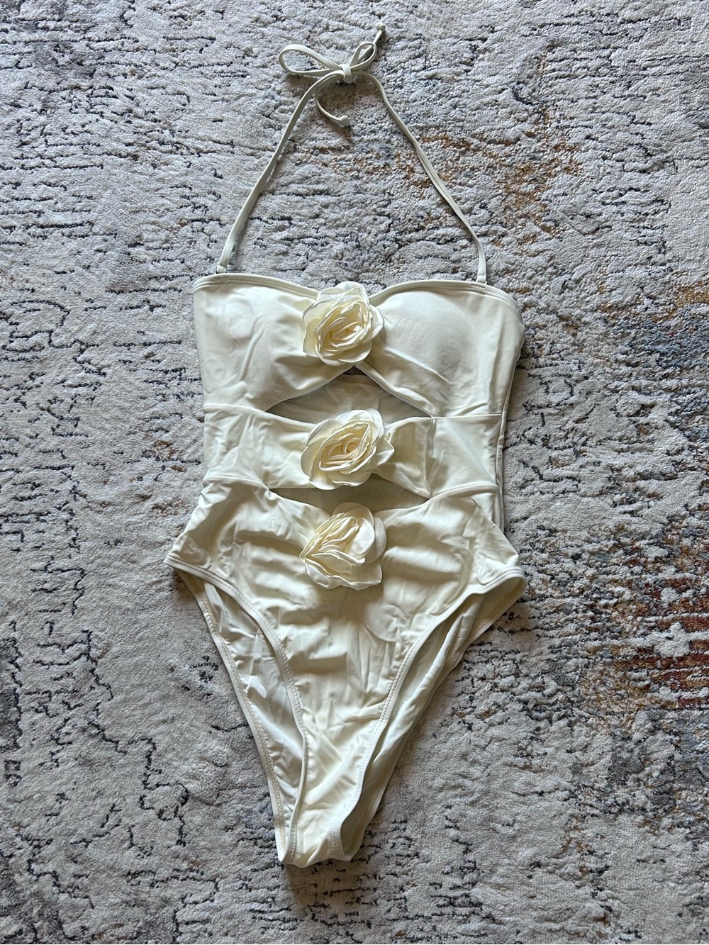 Cream Floral Accent One-Piece Swimsuit S